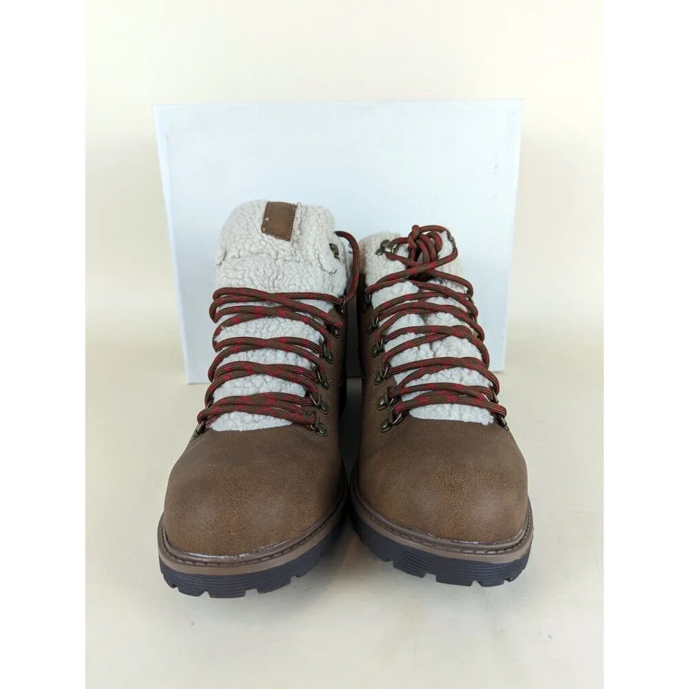 Sun Stone Glenn Winter Boots Mens 12 M Brown Faux Fur Trimmed Lace Up Shoes NWB